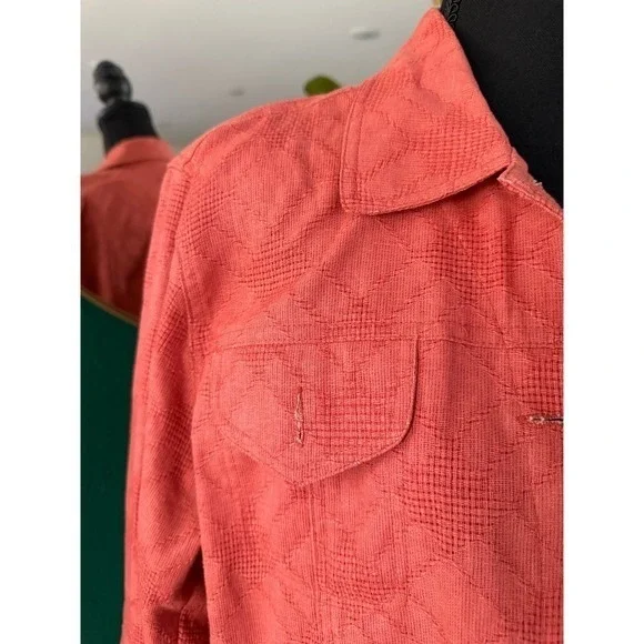 Coldwater Creek Linen Blend Button Jacket Womens L Coral Coastal Classic Shacket - Picture 2 of 11